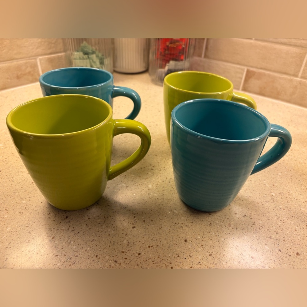 Pottery Barn Sausalito Ridge Teal and Lime Mugs